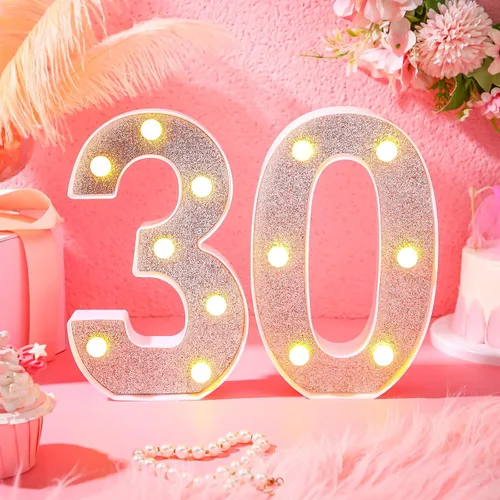 Miniatura 4 de Treela Números decorativos de cumpleaños de 8.7 pulgadas, letrero de número de marquesina con purpurina para decoración de fiesta de cumpleaños, Oro
