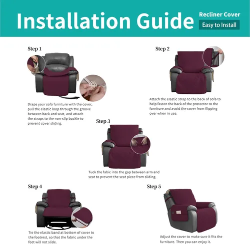 Miniatura 7 de Easy-Going Funda impermeable para sillón reclinable de gran tamaño con bolsillo, 1 funda de sofá reversible para sillón reclinable, protector