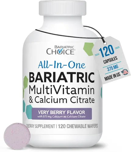 Elección Bariátrica Multivitamínico masticable todo en uno bariátrico con hierro y citrato de calcio, sabor a bayas muy intensas (120 unidades)