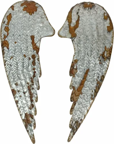 Miniatura 9 de Zeckos Escultura de pared de corazón y alas de ángel de metal galvanizado rústico galvanizado, decoración artística colgante para baños, dormitorios