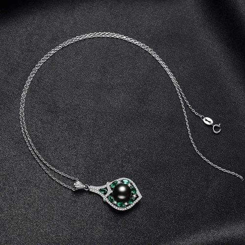 Miniatura 7 de VIKI LYNN Collar con colgante de perlas negras cultivadas de Tahití, 0.394-0.433 in, calidad AAA, plata esterlina CZ para mujer, Plata esterlina