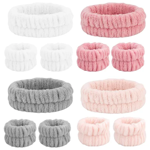 Miniatura 10 de Chanaco 12 piezas de bandas para la cabeza y toallas de muñeca de spa para lavado facial, juego de bandas para el maquillaje, bandas para el cuidado
