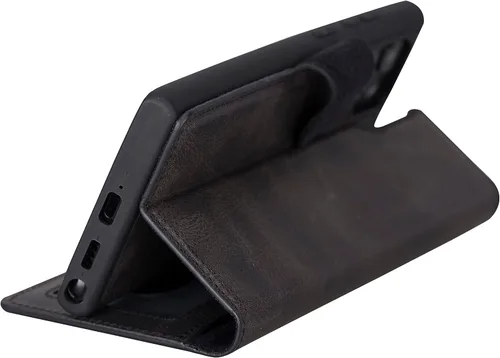 Miniatura 3 de HARDISTON Funda de piel compatible con Samsung Galaxy S22 Ultra – Funda magnética fuerte desmontable hecha a mano con tarjeteros y soporte, Negro