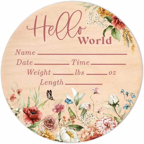 Miniatura 13 de Letrero de recién nacido "Hello World" - Placa de anuncio de nacimiento con nombre de bebé para hospital - Accesorio para fotos - Decoración