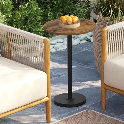 Miniatura 2 de YATINEY Mesa Auxiliar Redonda para Espacios Pequeños, Mesa de Bar Estilo Pedestal Martini en Sala de Estar, Dormitorio, Residencia, Marrón Rústico