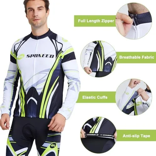 Miniatura 3 de sponeed Ropa de ciclismo para hombre, manga larga, para bicicleta de montaña, camiseta de bicicleta de carretera, pantalones acolchados, trajes
