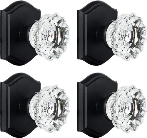 Miniatura 25 de Pomos de Puerta de Vidrio para Interiores, Estilo Vintage, Pomos de Puerta de Cristal de Privacidad con Cerradura, Pomos de Puerta de Latón Antiguo