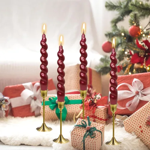 Miniatura 54 de Velas en espiral de Navidad, velas cónicas doradas, 10 pulgadas, sin perfume, para regalo de invierno, vacaciones, Navidad, decoración del hogar