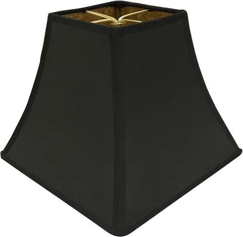 Royal Designs - Pantalla de lámpara cuadrada con tapa dura, accesorio de clip redondo, negro, forro dorado de pelo de caballo, (4 x 4) x 8 x 7