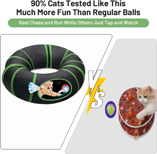Miniatura 4 de Juguetes interactivos para gatos con bola de rodadura rápida en túnel para gatos – Bola activada por movimiento en túnel de enriquecimiento, juego