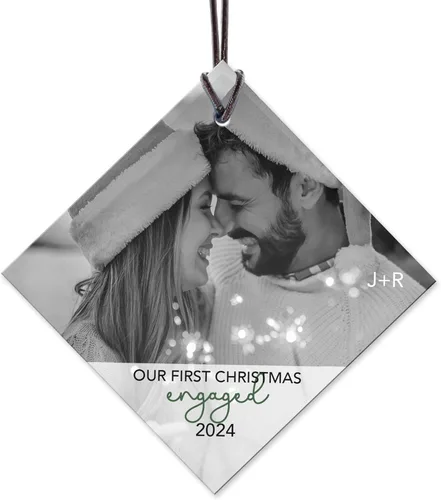 Miniatura 16 de Nuestro primer adorno de Navidad comprometido 2025 colgante de vidrio estampado – decoración rústica personalizada de corazones de granja – Círculo