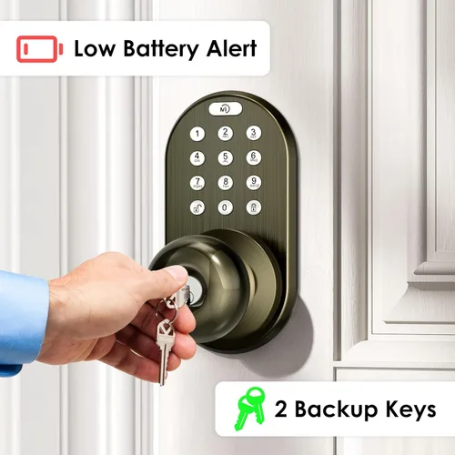 Miniatura 5 de Cerradura de perilla de puerta con teclado de entrada sin llave, cerradura digital inteligente electrónica mejorada para puertas delanteras, Bronce