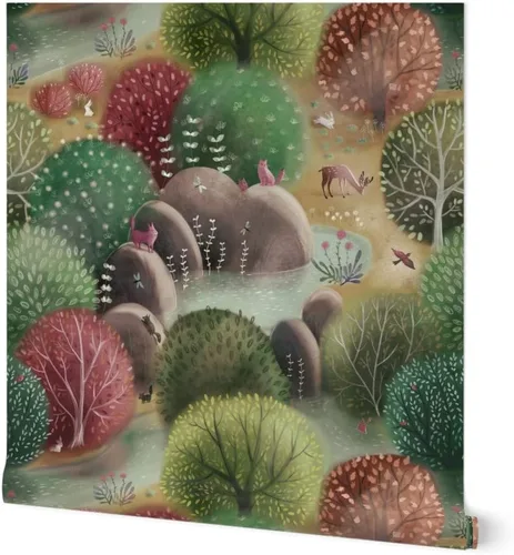 Papel tapiz para despegar y pegar, bosque caprichoso, naturaleza, bosque, otoño, paisaje, árboles, animales, papel tapiz extraíble personalizado por