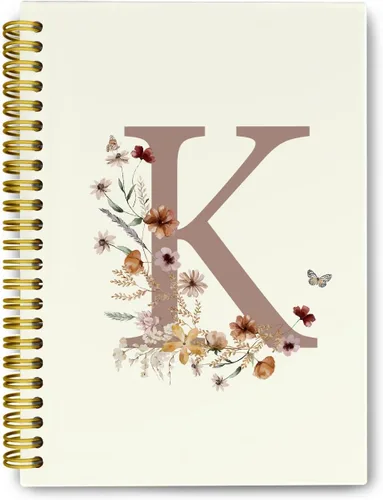 Miniatura 20 de Cuadernos de diario personalizados con letra inicial floral A, cuadernos vintage femeninos de tapa dura en espiral para la escuela, regalos