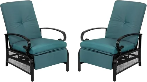 Miniatura 10 de Sillón ajustable para patio, sillón reclinable de metal automático con cojines extraíbles, color azul