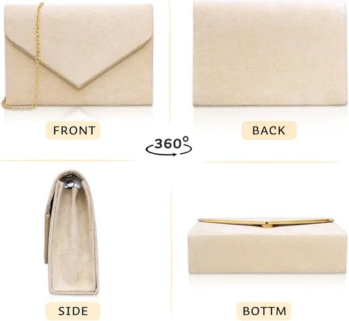 Miniatura 7 de Larcenciel Elegante bolso de mano de ante para mujer, bolso formal de noche y cadena para fiesta, boda, cóctel, baile de graduación