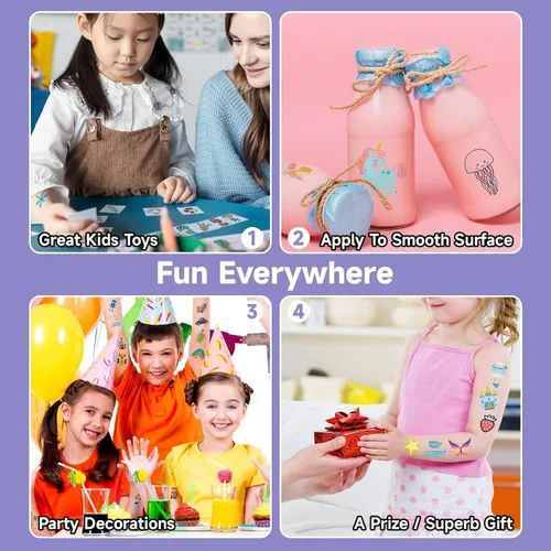 Miniatura 7 de EMOME 204 hojas de tatuajes temporales para niños, tatuajes envueltos individualmente para niños y niñas, suministros de regalos de fiesta