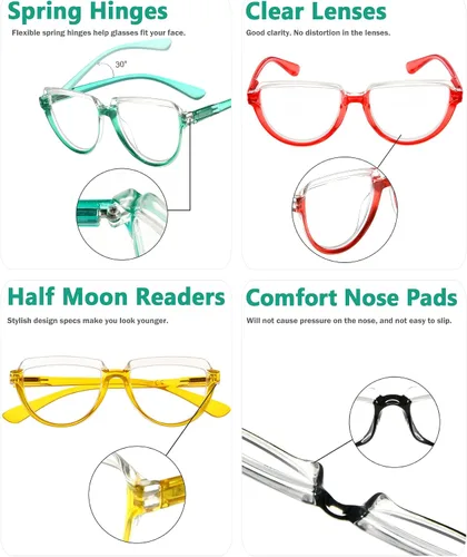 Miniatura 5 de Eyekepper Gafas para Mujeres Lectura - Señoras Media Luna Diseño Lectores - Transparente/Rojo +2.50, Transparente/Rojo