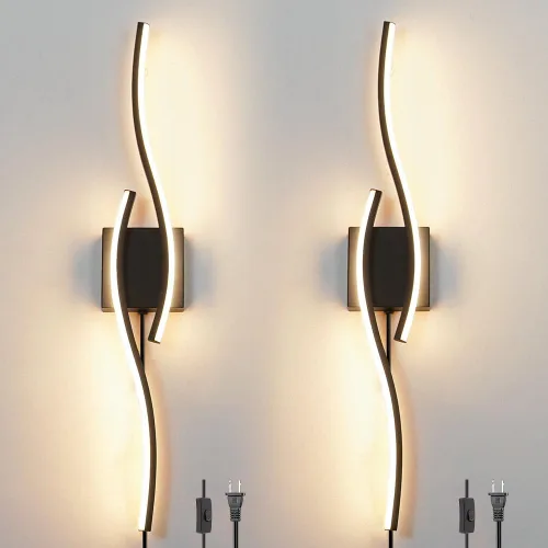 Miniatura 9 de Juego de 2 lámparas de pared enchufables modernas Daunton, luz de pared LED regulable dorada con control remoto, 3CCT ajustable y función