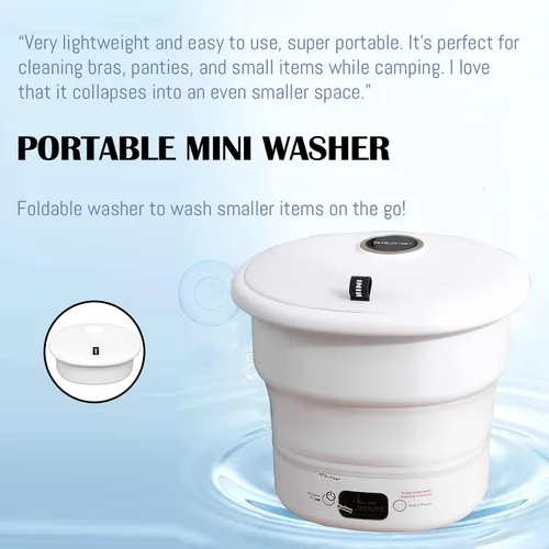 Miniatura 2 de Mini lavadora portátil – Pequeña lavadora plegable para ropa – Para camping, RV, viajes, espacios pequeños (blanco)