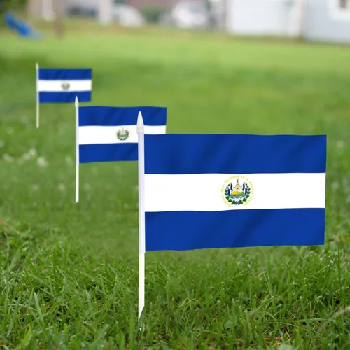 Miniatura 3 de Anley Mini bandera de El Salvador, paquete de 12 unidades, banderas salvadoreñas pequeñas en miniatura de mano en barra, resistentes a