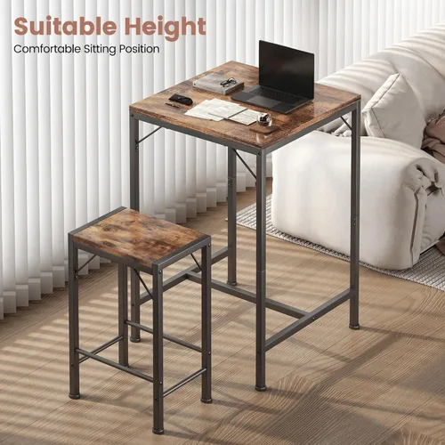 Miniatura 4 de Homeiju Juego de mesa y sillas de bar, mesa de bar cuadrada con 2 taburetes, juego de comedor que ahorra espacio para 2, perfecto para cocina