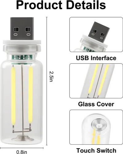 Miniatura 5 de 2 PCS Bombillas de Luz Nocturna USB para Automóvil, Luces Ambientales para Interiores de Automóvil con Atenuación Táctil, Decoraciones de Lámpara