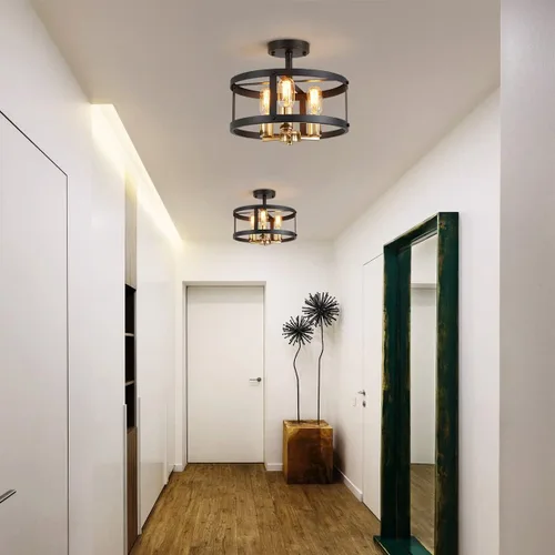 Miniatura 10 de AGV LIGHTING Lámpara de techo semiempotrada de granja, 3 luces cerca del techo, acabado dorado brillante y negro mate