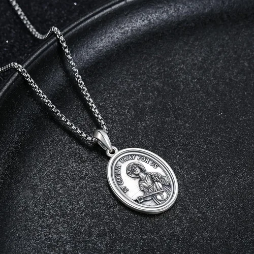 Miniatura 88 de Collar de plata de ley 925 con medalla de San Patrón, colgante de protección católica, amuleto, joyería religiosa para hombres y mujeres