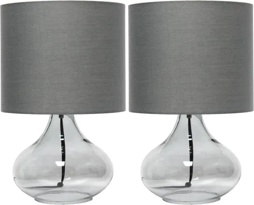 Simple Designs LT2063-SMG - Lámpara de mesa pequeña de cristal con pantalla de tela gris, color humo (paquete de 2)