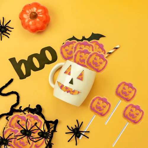 Miniatura 8 de Fruidles Caramelos de paletas de tatuaje de calabaza naranja, ideal para rellenos de bolsas de fiesta, envueltos individualmente (media libra)
