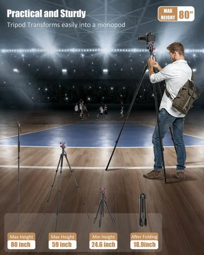 Miniatura 3 de CAMBOFOTO Trípode Profesional para Cámara DSLR de 80", Cabeza Esférica SLR Trípode de Fotografía de Aluminio y Monopie con Bolsa de Transporte