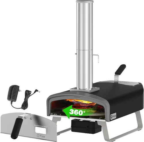 Horno de pizza de leña con piedra giratoria, horno portátil de leña/carbón para pizza con chimenea y puerta, estufa de pizza al aire libre para