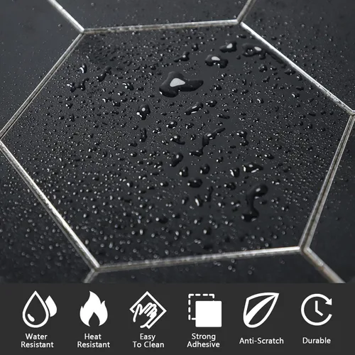 Miniatura 6 de Azulejo Hexagonal Negro de Pelar y Pegar para Salpicaduras, Azulejo de Cocina Autoadhesivo de Nido de Abeja de Aluminio para Pegar en Paredes