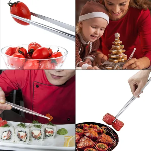 Miniatura 4 de Miupoo Pinzas rectas y curvadas de acero inoxidable, mango largo, juego de pinzas de precisión extralargas con puntas dentadas, plateado, 2 piezas