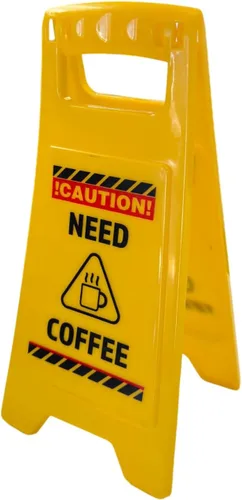 Hotz Divertido letrero de escritorio – Mini cartel de precaución «Need Coffee» | Regalo de broma de oficina para compañeros de trabajo, amantes del