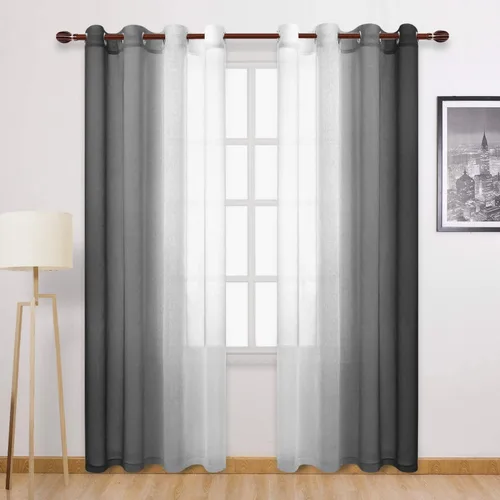 Miniatura 31 de DWCN Cortinas Transparentes de Lino Sintético Negro Degradado Ombré - Cortinas Semi Transparentes de Gasa con Ojales en la Parte Superior