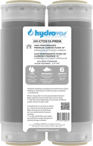 Miniatura 7 de HYDROVOS Filtro de agua de sedimentos de 5 micrones de bloque de carbono CTO, 10 "x 2.5", reemplazo de cartucho certificado NSF para sistema
