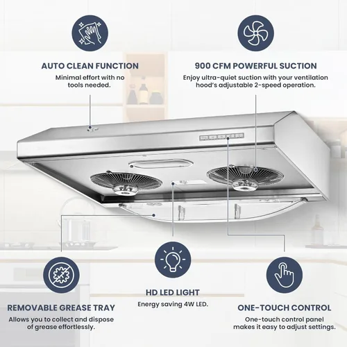 Miniatura 5 de Pacific Campana de ventilación de cocina AC30BS – Campana extractora debajo del gabinete de 30 pulgadas – Ventilación de campana de acero inoxidable