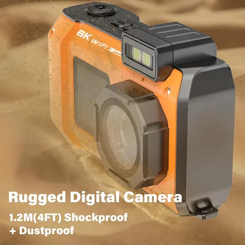 Miniatura 4 de Cámara digital WiFi de 8K UHD 70MP con tarjeta de 64 GB, resistente, impermeable, a prueba de polvo, a prueba de golpes, cámara submarina de 33