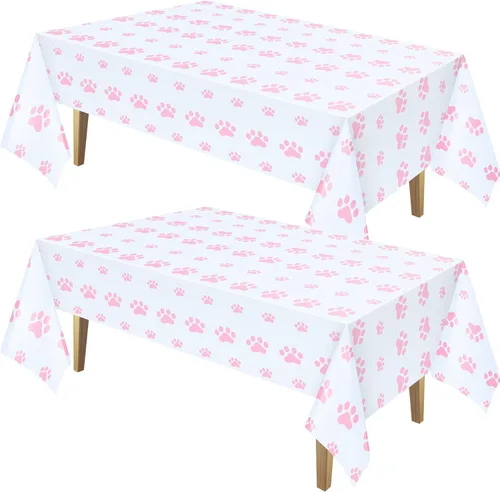 Miniatura 11 de Tatuo 2 manteles con estampado de patas, decoración de cumpleaños de perro, funda de mesa de plástico con diseño de pata de gato, desechable, Negro