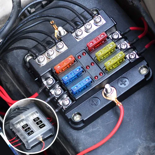 Miniatura 6 de Bloque de fusibles de 6 vías, fusible de cuchilla de 12V, 6 circuitos ATC/ATO, soporte para caja de fusibles impermeable con indicador LED, cubierta