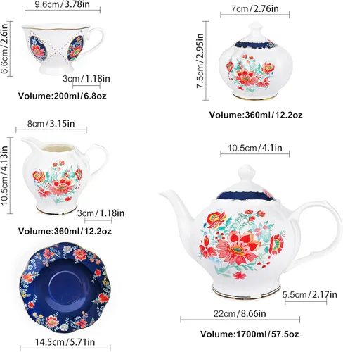 Miniatura 6 de fanquare Juego de té de porcelana victoriana de 21 piezas para 6, juego de tazas de té floral británicas reales para mujeres, juego de fiesta de té
