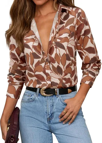Miniatura 11 de siliteelon Camisas con botones para mujer, camisa de vestir de algodón de manga larga con cuello, camisa de negocios, trabajo, oficina, blusa