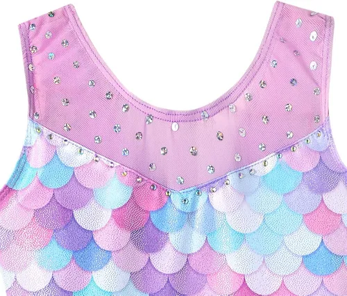 Miniatura 5 de Leotardos de gimnasia para niñas para danza de niños pequeños con diseño de sirena unicornio atlético ropa de baile brillante arco iris azul rosa
