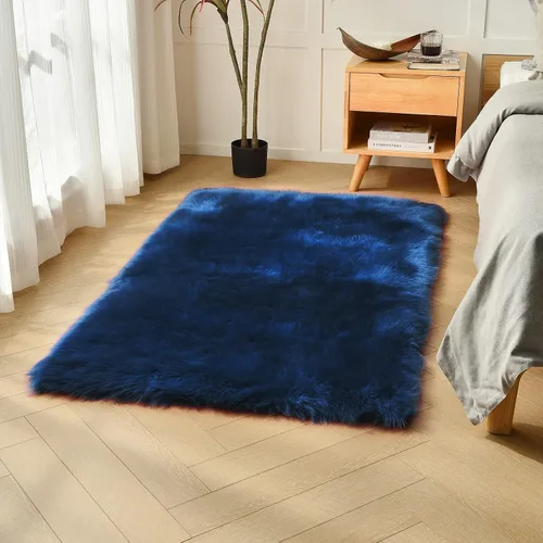 Miniatura 36 de duduta - Alfombra de pelo de oveja sintética verde esmeralda de 2 x 3 pies, alfombra esponjosa lavable para cabecera de cama pequeña, dormitorio