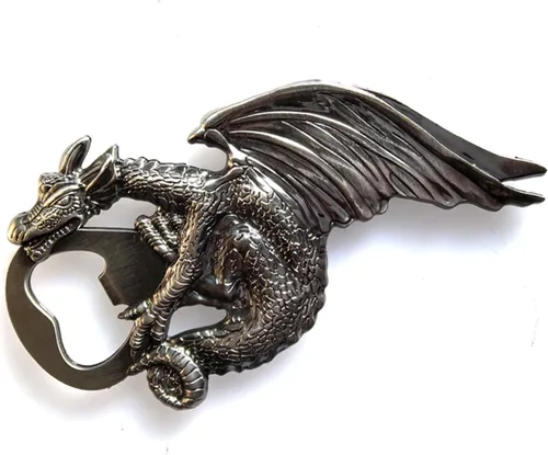 Miniatura 2 de Abrebotellas de dragón, estilo gótico, dragón, de metal, cerveza, barman, abrebotellas, para hombres, regalo, bar, fiesta, juego (plata antigua)