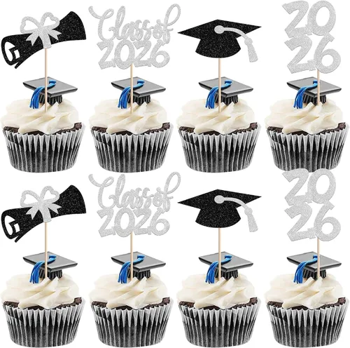 Miniatura 43 de 1 pieza de decoración para pastel de clase 2025 con purpurina, tapa de graduación 2025, decoración de pastel de felicitaciones para 2025, decoración