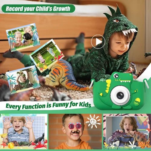Miniatura 3 de Cámara para niños, mejorada, diseño de dinosaurio, regalos de Navidad y cumpleaños para niños de 3 a 12, cámara digital 1080P HD para selfies