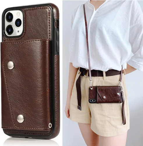 Miniatura 8 de LUVI Funda para iPhone 11 Pro Max con correa para el cuello, correa cruzada, correa de muñeca, funda protectora con ranura para tarjeta de crédito